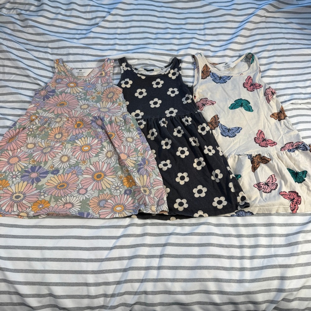 HM Toddler Girls Sleeveless Jersey Dresses 3 Pack Floral Butterfly Daisy 3T 4T